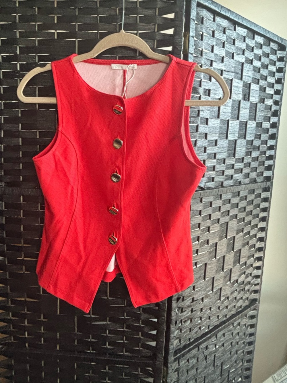 Zara Vibrant Red Sleeveless Button-Front Tank